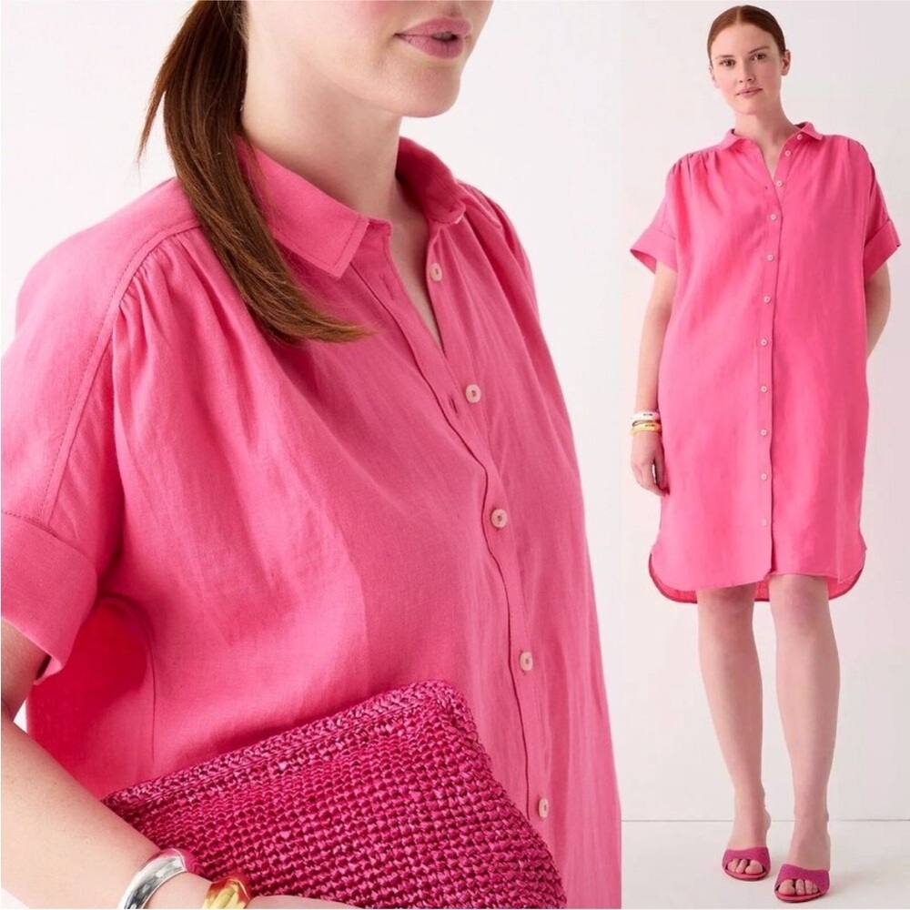 J. Crew Relaxed-fit short-sleeve Baird McNutt Irish linen shirt-dress Pink M